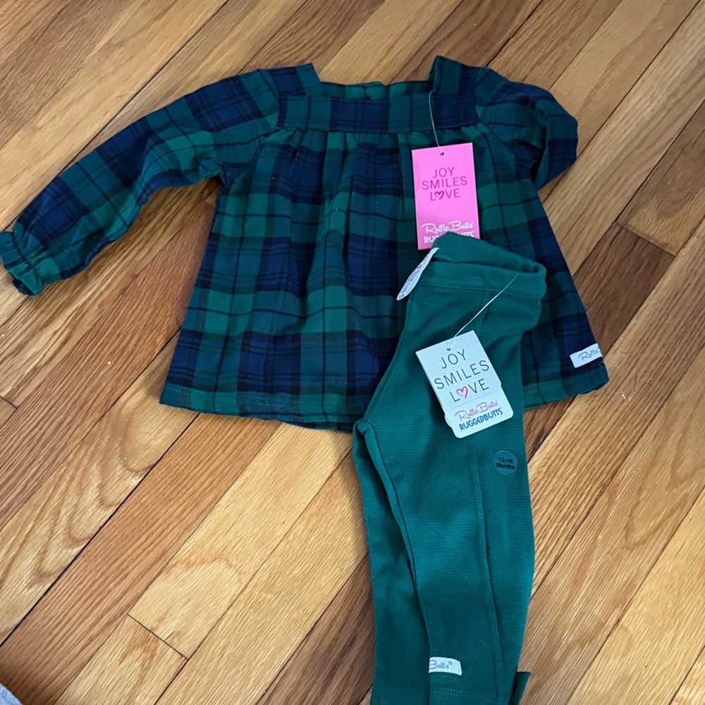 Ruffle Butts black watch plaid outfit NWT
